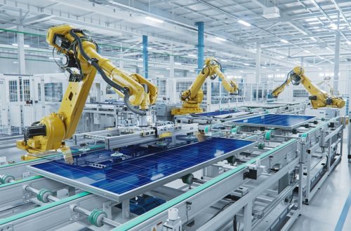 Large,Production,Line,With,Industrial,Robot,Arms,At,Modern,Bright